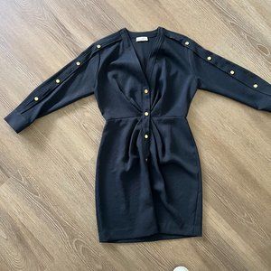 Sandro navy blue mini shirt dress with gold buttons
